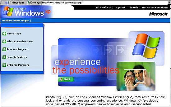 Clique na imagem para conhecer a pgina oficial do Windows XP em ingls