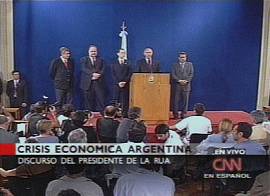 El presidente de la Rua, prestes a ir para ela..  (Captura de imagem: TV CNN-espanhol/EUA em 20/12/2001)