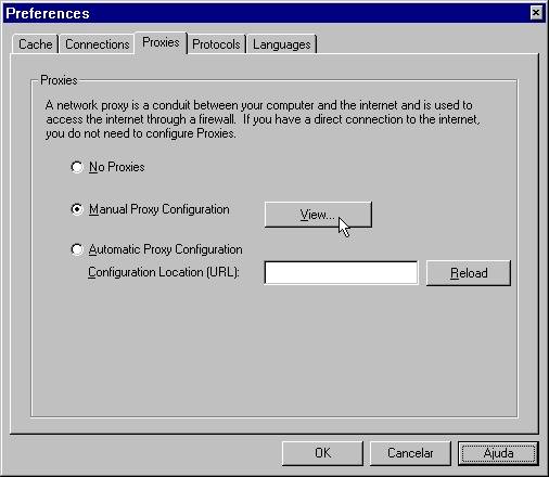 No Netscape at 3.0, esta era a tela para configurao do servidor proxy