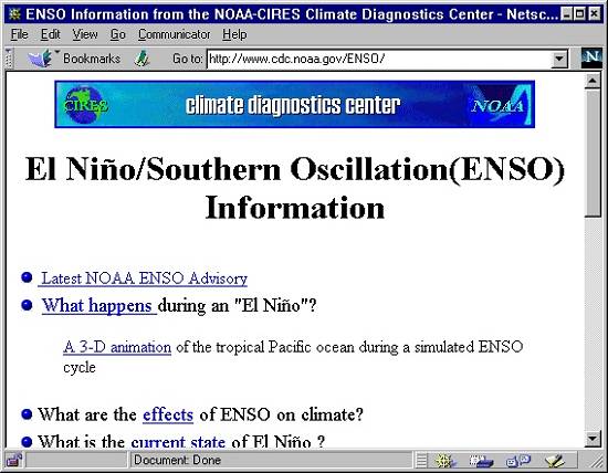 Uma das pginas Web sobre o fenmeno El Nio