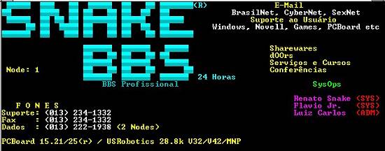 Tela de um BBS de Santos, em modo no grfico