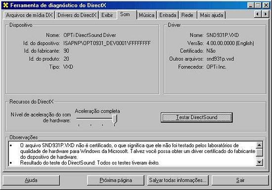 Controle do DirectX, incorporado pelo MSINFO
