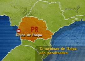 O desligamento de segurana paralisou 13 turbinas em Itaipu... (captura de tela - Rede TV!, 22/1/2002, 21H31)