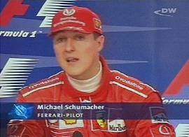 Michael Schumacher, na entrevista logo aps a corrida - Imagem: TV Deutschewelle (Colnia/Alemanha) - 12/5/2002
