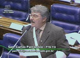 Senador Carlos Patrocnio, do PTB/Tocantins. (Imagem: captura de tela - TV Senado, 14/11/2002, 23h19)