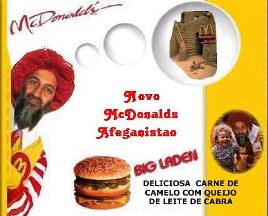 Osama como o palhao Ronald Mac Donald, propagandista da rede de lanchonetes Mc Donald's