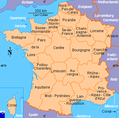 Mapa da França/regiões © FOTW Flags Of The World