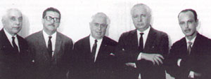 Em foto da dcada de 80, os ex-presidentes Marclio Dias Ferraz, Oswaldo Paulino, Leo de Moura, Arthur Domingues Pinto e Jair de Oliveira Freitas.