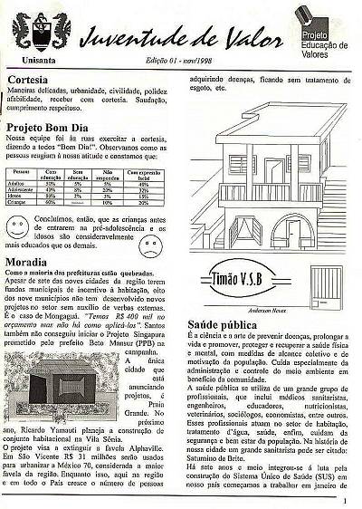 Jornal Juventude de Valor, produzido pelos alunos em 1999