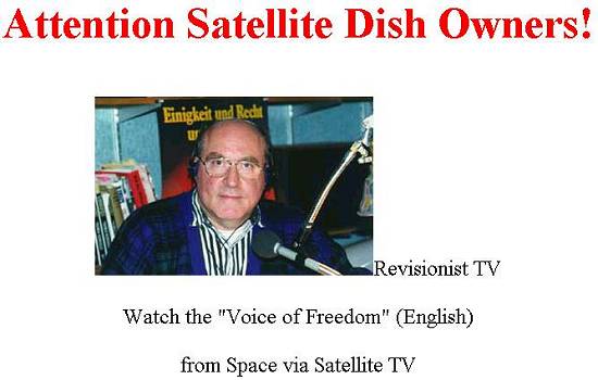Página apresenta as transmissões de TV neonazistas via satélite