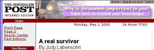 Página do Jerusalem Post de 1/5 com a história da sobrevivente