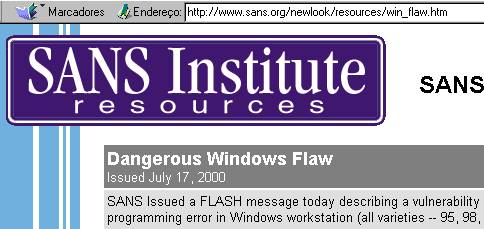 Esta é a página de alerta do SANS Institute sobre o problema