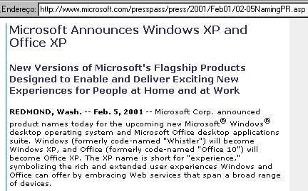 O anúncio da mudança, na página norte-americana da Microsoft