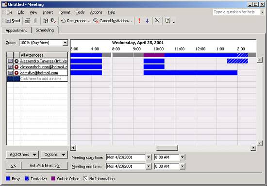 Programação de reuniões, outra tarefa executada pelos aplicativos do Office XP