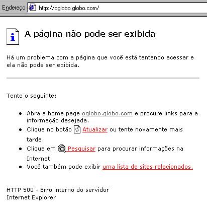 Página principal do Globo On às 16 horas do dia 19/7/2001, vista pelo Internet Explorer