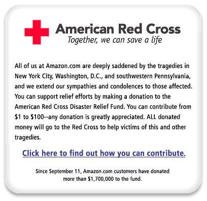 Nota na página principal da Amazon incentiva as doações à Cruz Vermelha