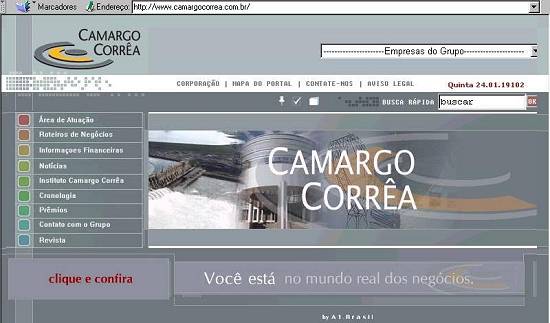 Página principal do grupo Camargo Corrêa na Internet