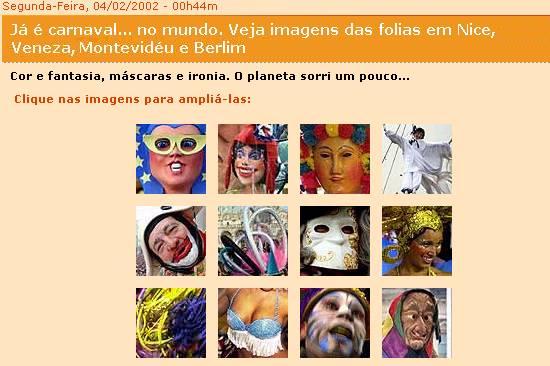 Captura de tela do site GloboNews, com imagens do Carnaval no mundo