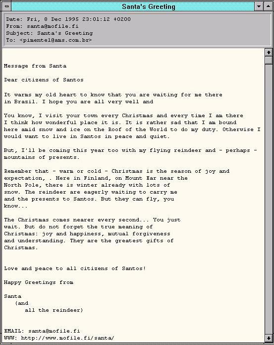 Este é o e-mail enviado por Santa Claus, primeiro no gênero recebido no Brasil