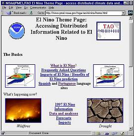 Uma das páginas Web sobre o fenômeno El Niño