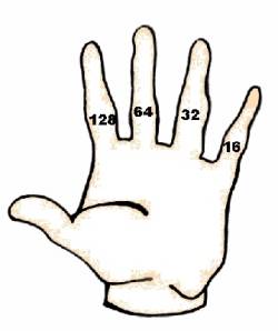 Numere os dedos desta forma para criar um sistema de traduo de bases binria/decimal