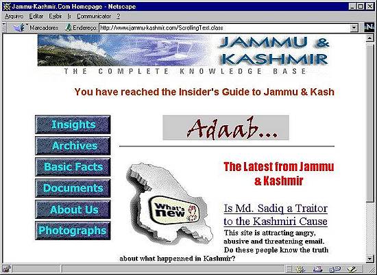 Página Web sobre a região Jammu-Cachemira