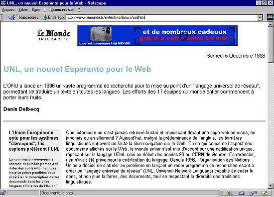 Página Web do jornal francês 'Le Monde', com detalhes sobre a UNL
