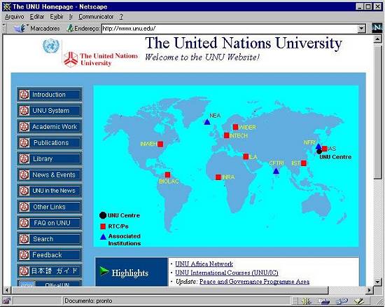 Página oficial da Universidade das Nações Unidas (UNU)