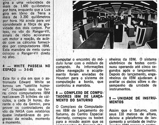 Anúncio da IBM na 'Fatos e Fotos' de 7/1969: leia o item 4. A imagem 7 é do Complexo de Computação em Tempo Real da Nasa, em 1969