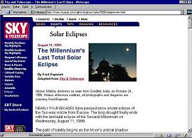 Página da revista 'Sky & Telescope' sobre o eclipse