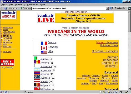 Uma página francesa com câmeras Web ao redor do mundo