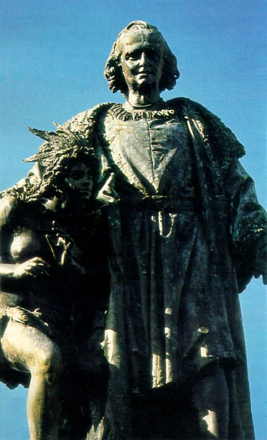Esttua em bronze de Colombo, protetor dos ndios (foto: revista 'Hola!' especial, Madrid, 1992)