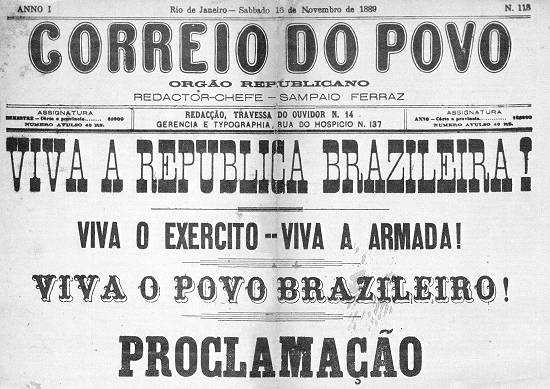 'Correio do Povo' de sbado, 16/11/1889, pgina 1