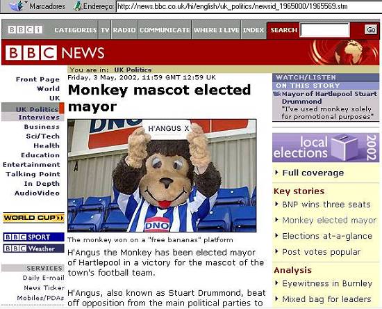 Pgina Web do servio noticioso ingls BBC de 3/5/2002