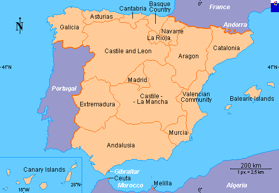 Espanha: mapa para turismo das províncias e cidades do país