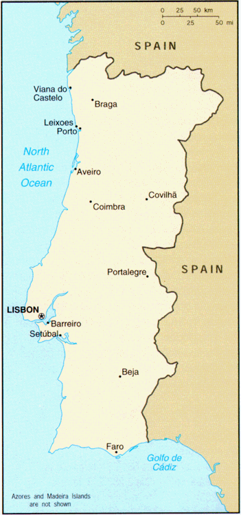 Mapa de Portugal  Cia World Factbook