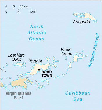 Mapa: Ilhas Virgens Britânicas (do Reino Unido) © CIA World Factbook https://www.cia.gov/library/publications/the-world-factbook/geos/