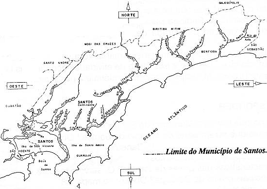 Planta decalcada do Plano Regional do Litoral, de 1978, anterior  separao do municpio de Bertioga.