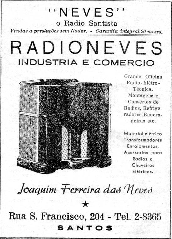 Anúncio de importante loja de rádios em Santos, publicado no 'Guia dos Veranistas - 1950'
