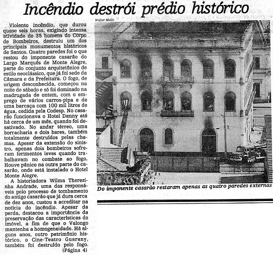 O assunto foi notcia na primeira pgina do jornal, no dia seguinte (foto: Walter Mello, 'A Tribuna', 5/8/1985)